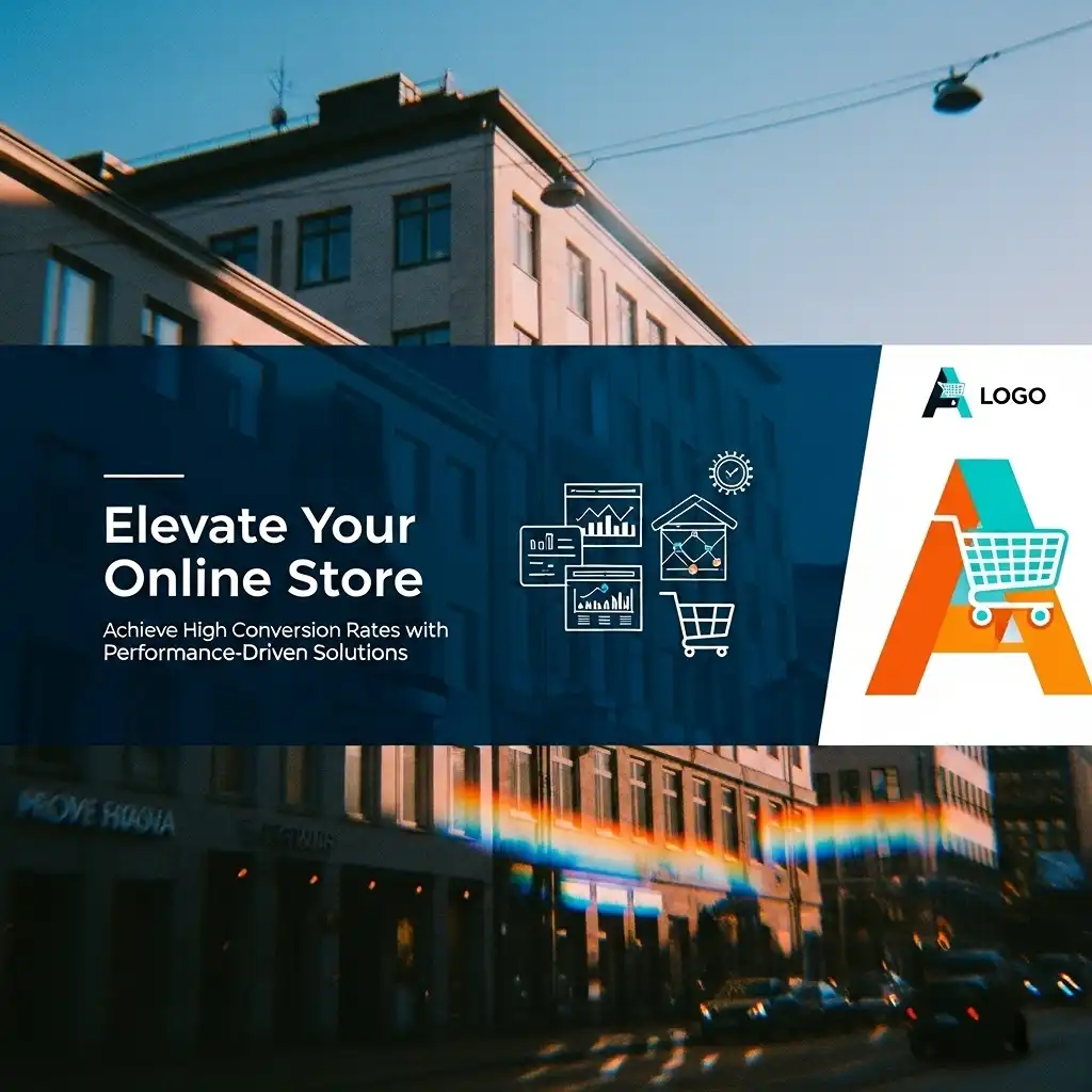 Modern website ecommerce agency banner, sleek layout, professional color palette, minimalist graphics, clear call to action, digital marketing focus, agency logo integration, eye-catching typography, high conversion rates, performance-driven online store solutions, visually appealing, dynamic composition, vibrant and engaging atmosphere.